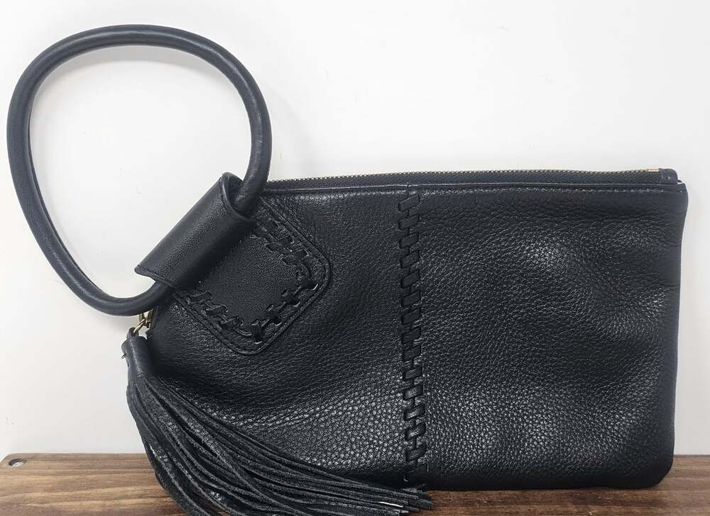 HOBO International Sable Wristlet Pebbled Black Leather Clutch Cowgirl Western